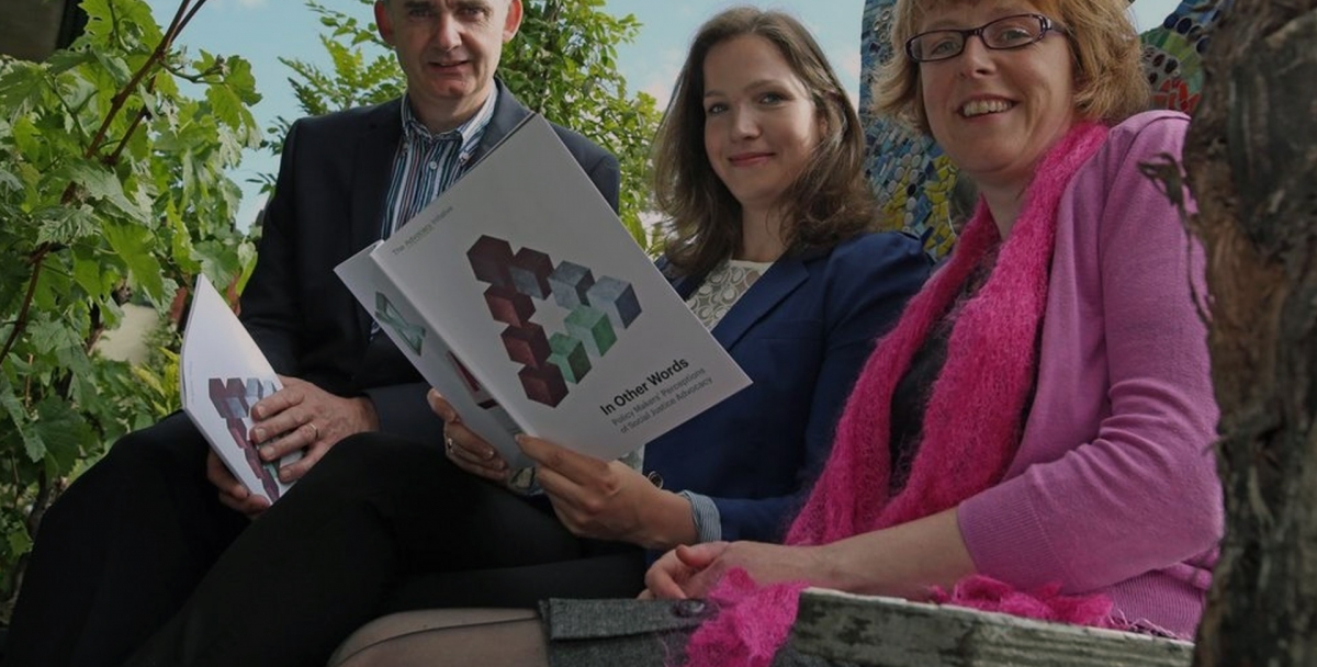  Kieran Murphy, SVP, Catherine Joyce, Barnardos & researcher Kathy Walsh launching ‘In Other Words: Policy Makers’ Perceptions of Social Justice Advocacy’.